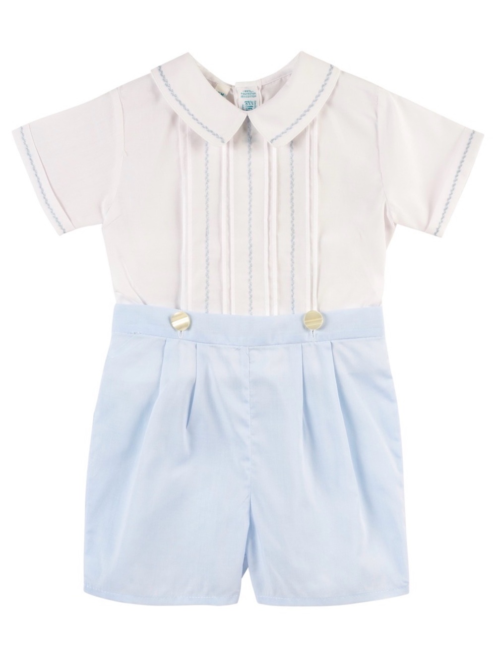 Feltman Brothers White and Light Blue Boys' Short Set with Classic Collar